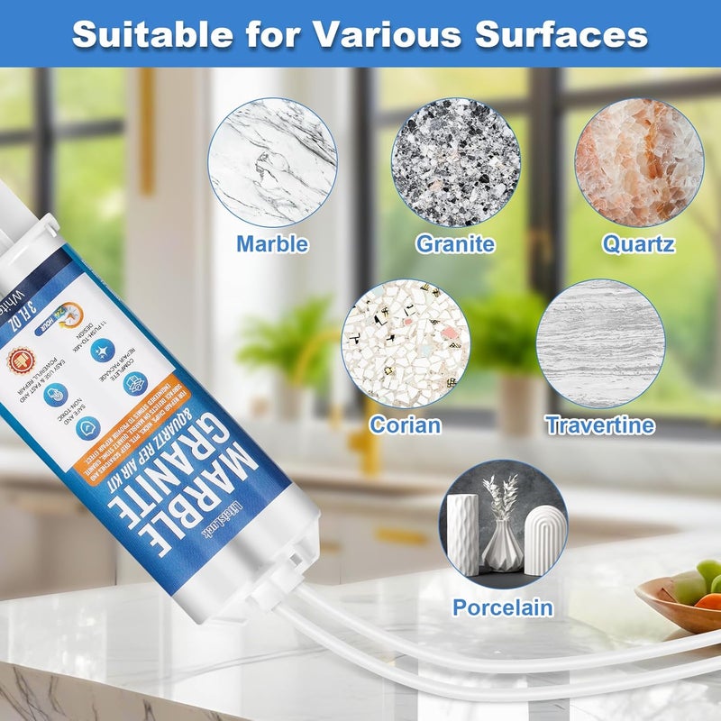 LifeisLuck Quartz Countertop Chip Repair Kit - White Granite & Marble Repair Kit, Suitable for Granite, Marble, Quartz Stone, and Other Stone Surface Crack Quartz Chip Repair Kit - Image 5